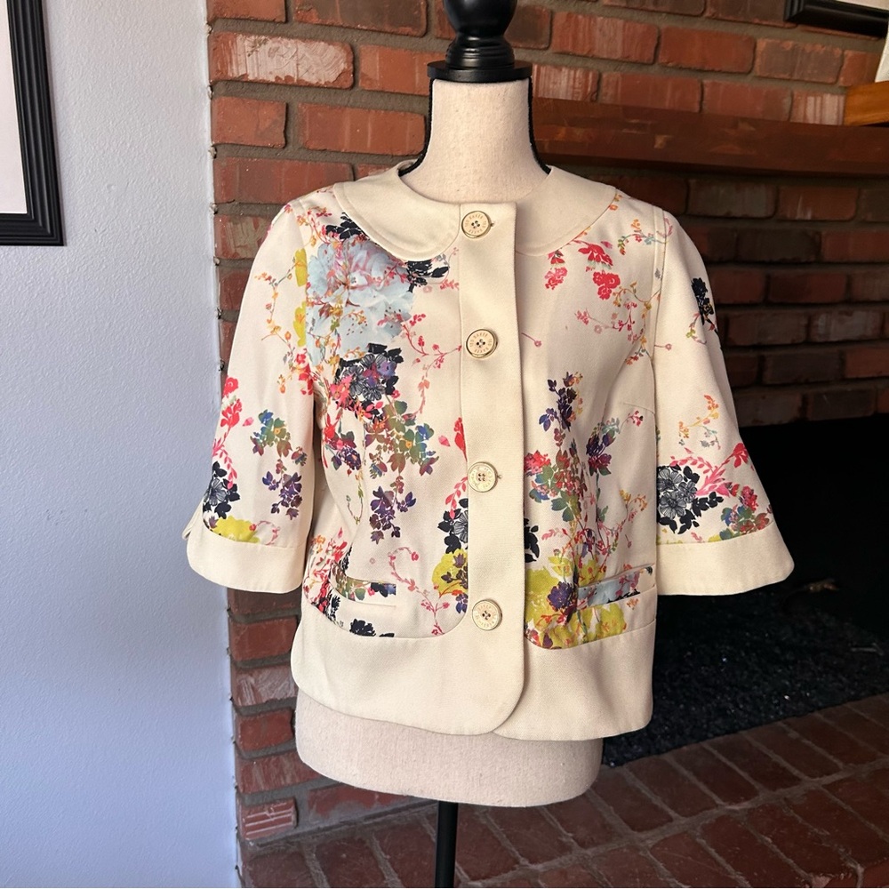Ted Baker Zohe Summer Bloom Canvas Crop Jacket Sz 8 US
